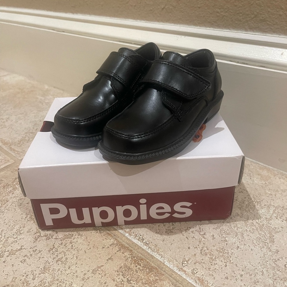 Black kids leather dress shoes